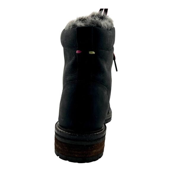 New Women Joules Ashwood Black Leather Faux Fur Warm Lace-Up Hiking Ankle Boots - Picture 6 of 13